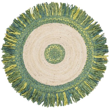 Safavieh 5 x 5 ft. Cape Cod Collection Global Round Hand Woven Rug; Green & Natural CAP212Y-5R